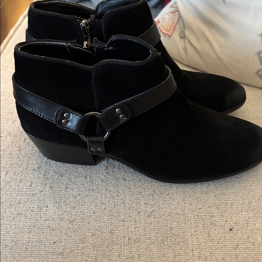 Sam Edelman Phoenix Black Zip Western Suede Leather Harness Ankle Booties NWOT